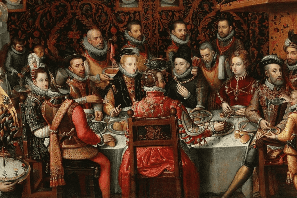 Retrato de los cinco reyes de la Casa de Austria en España —Carlos I, Felipe II, Felipe III, Felipe IV y Carlos II— en estilo clásico, utilizado para promocionar un tour histórico por el Madrid de los Austrias.