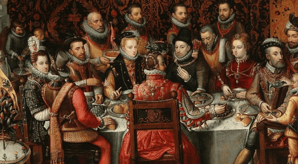 Retrato de los cinco reyes de la Casa de Austria en España —Carlos I, Felipe II, Felipe III, Felipe IV y Carlos II— en estilo clásico, utilizado para promocionar un tour histórico por el Madrid de los Austrias.